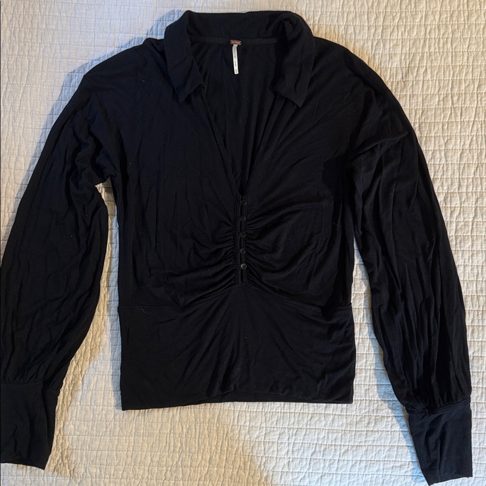 Free People Black Textured Top